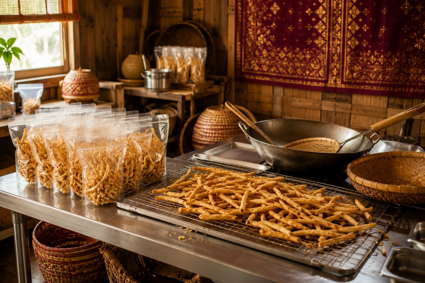 Proses pembuatan Stick Keju di dapur produksi Restiar